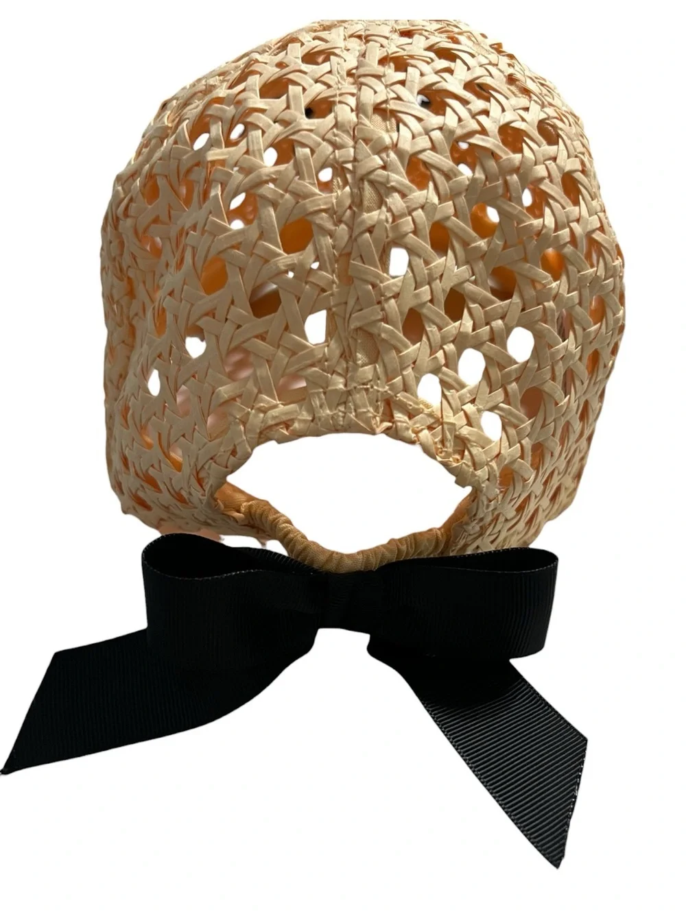 Crewcuts ONE SIZE Raffia Woven Baseball Cap with Black Bow
